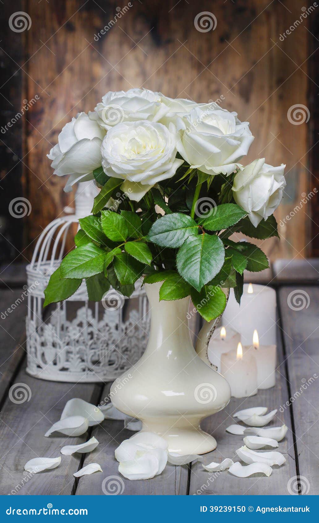 Stunning White Roses In Ceramic Vase Stock Photo - Image 