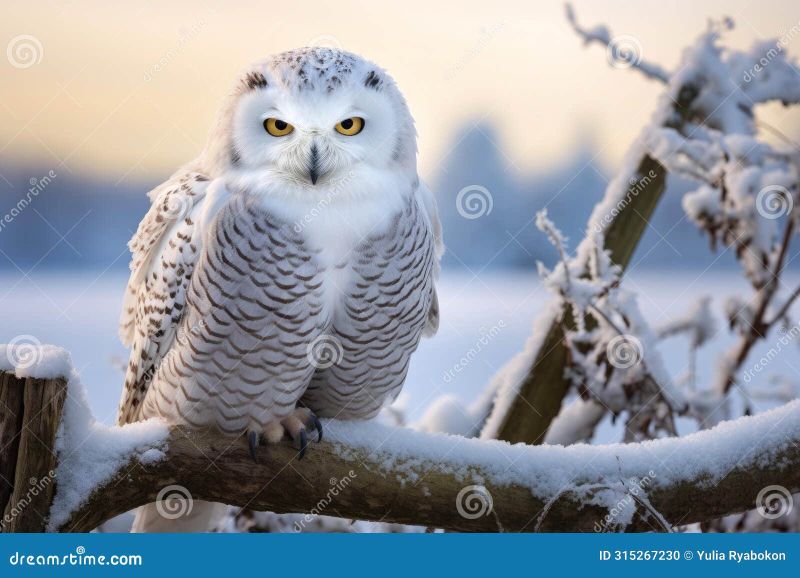 sturdy snowy owl tree branch. generate ai