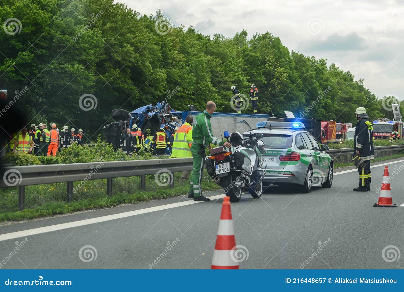 STUTTGART, GERMANY June, 2016 an Accident on the Road, the Car Flew
