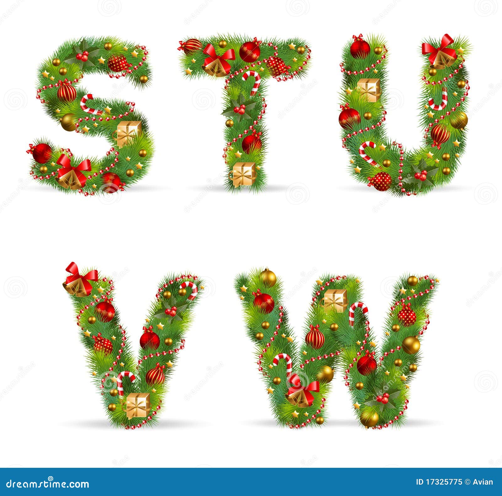 stuvw, christmas tree font