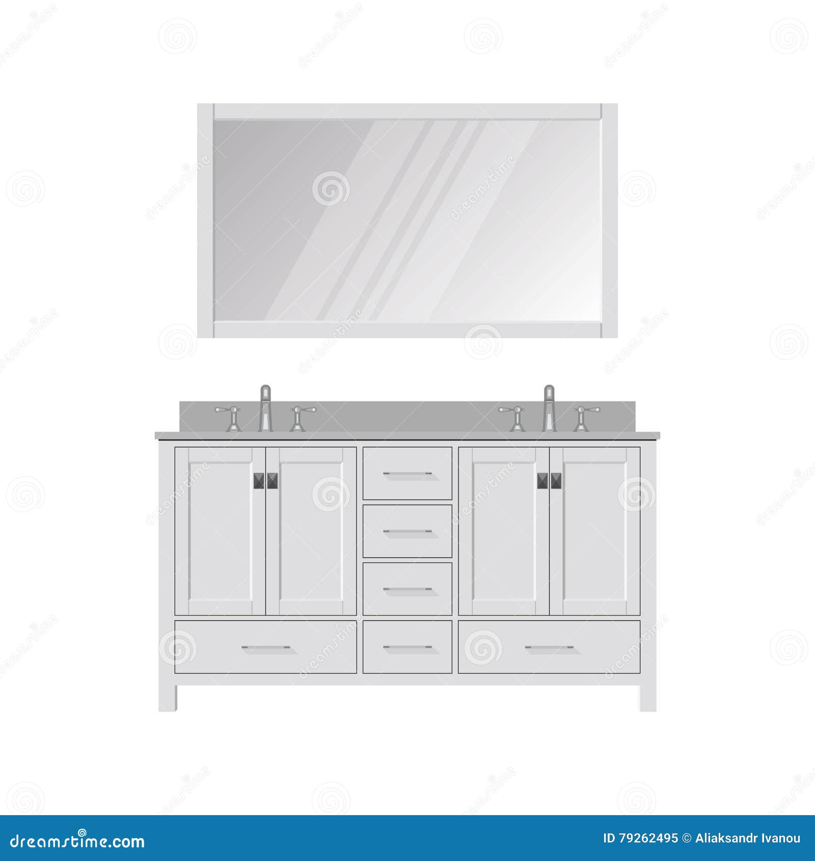 Style Bathroom Vanity and Mirror. Dressing Table Stock Illustration