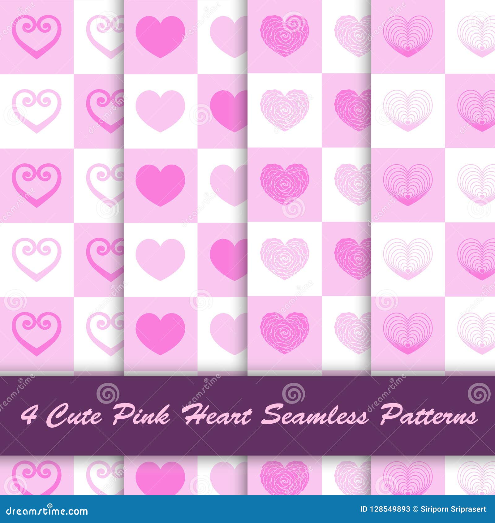 4 Style Cute Pink Heart In White Background Seamless Pattern Stock Vector Illustration Of