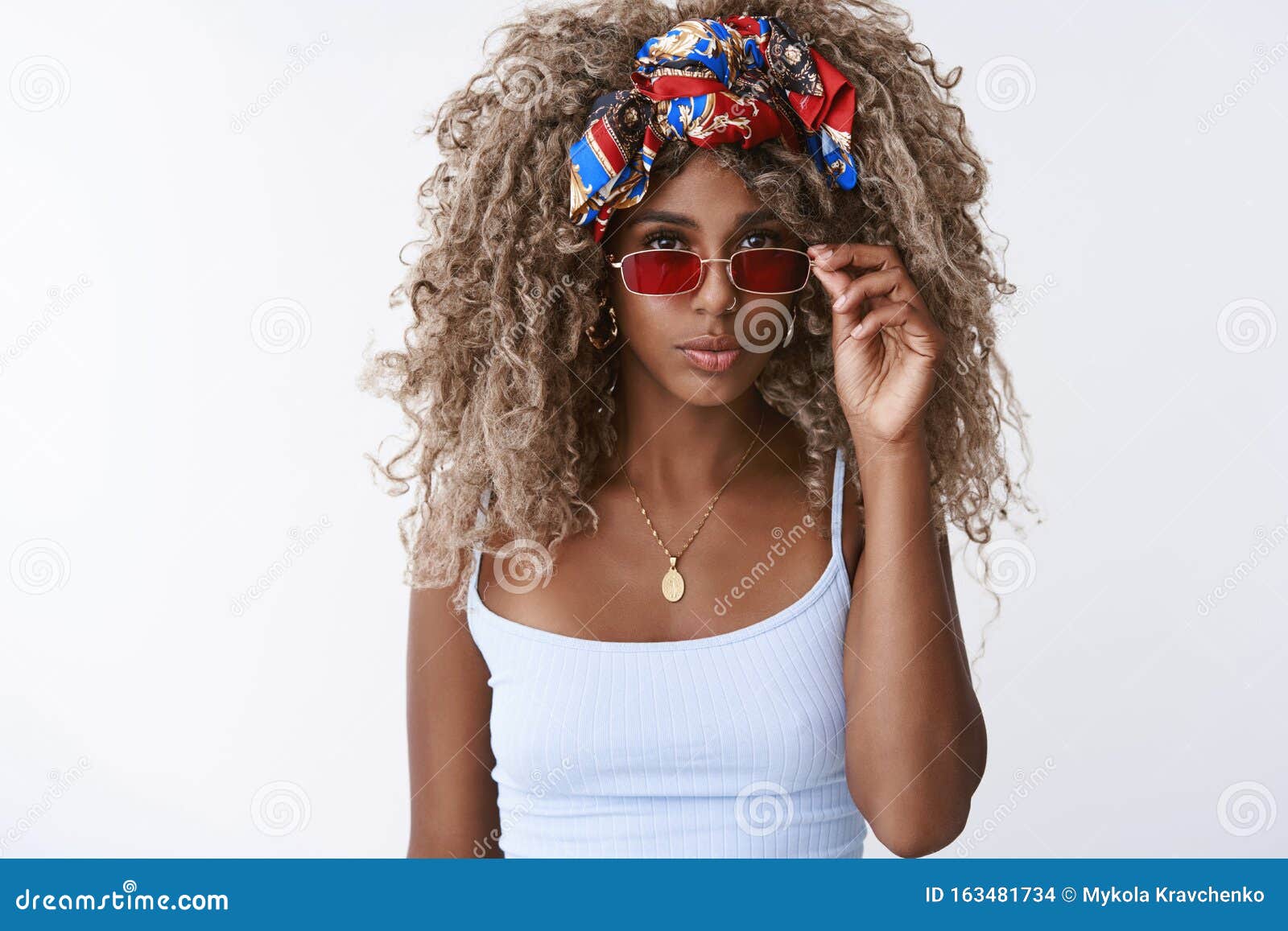 Style, Fashion and Women Concept. Attractive Sassy and Cool Blond Hipster  African American Female with Afro Hairstyle Stock Photo - Image of laugh,  friendly: 163481734