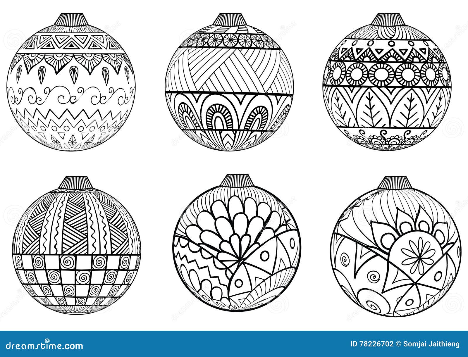 Style tiré par la main de zentangle de boules de No l pour livre de coloriage