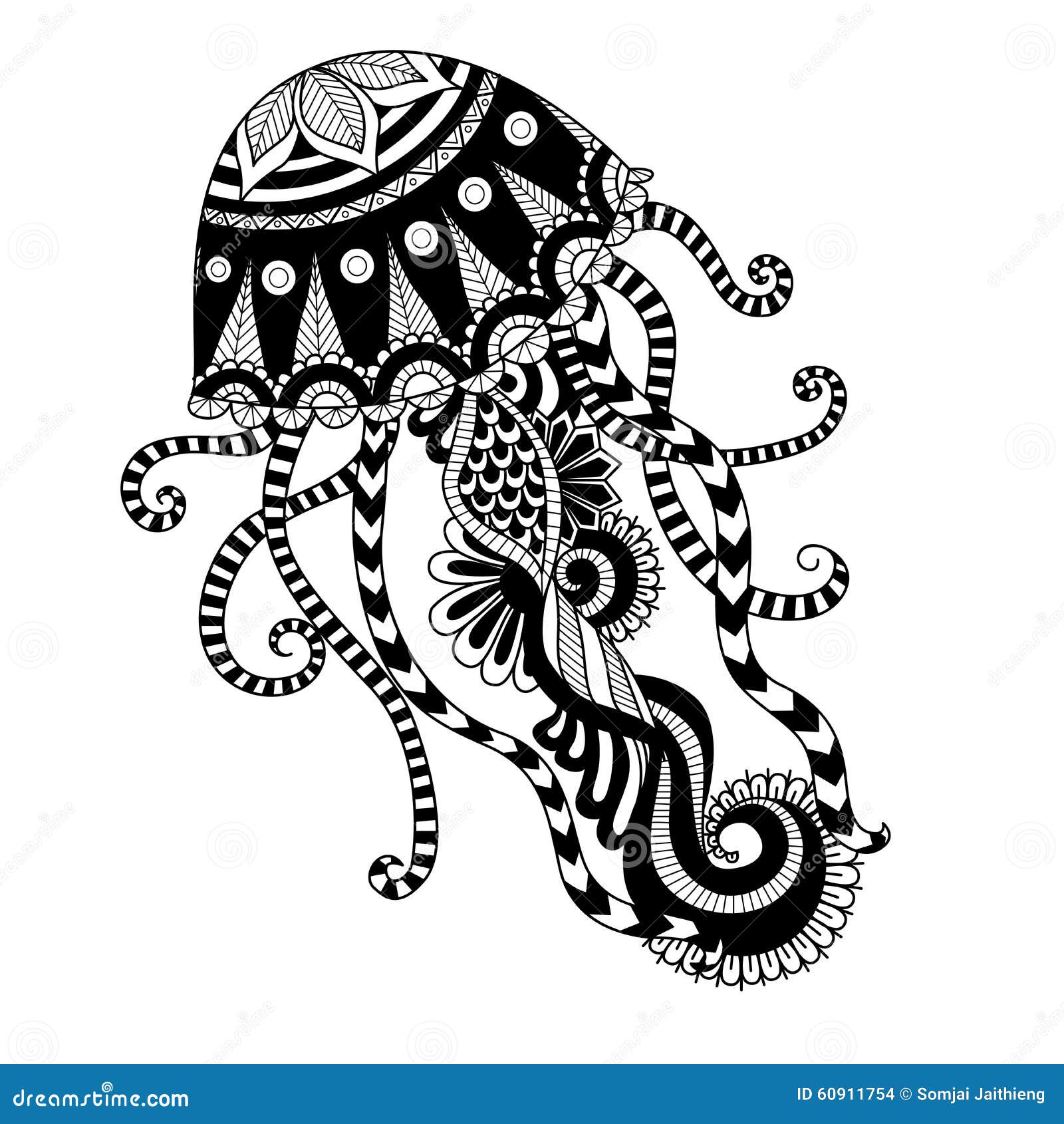 Livre De Coloriage méduses Et Fond Illustration de Vecteur Style tiré par la main de zentangle de méduses pour livre de coloriage la conception