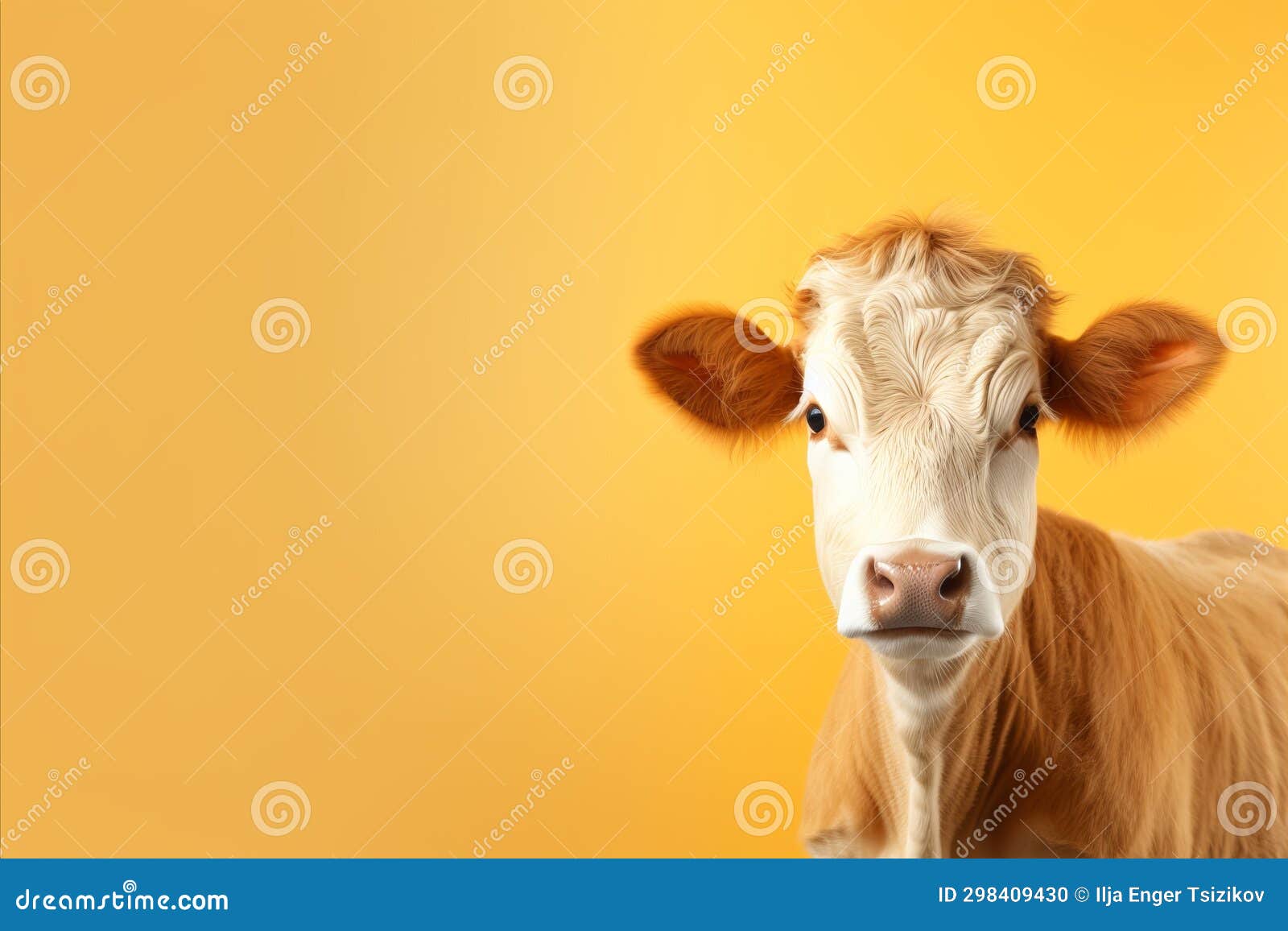 Styled and Contented Dairy Cattle Positively Posed on Isolated Pastel