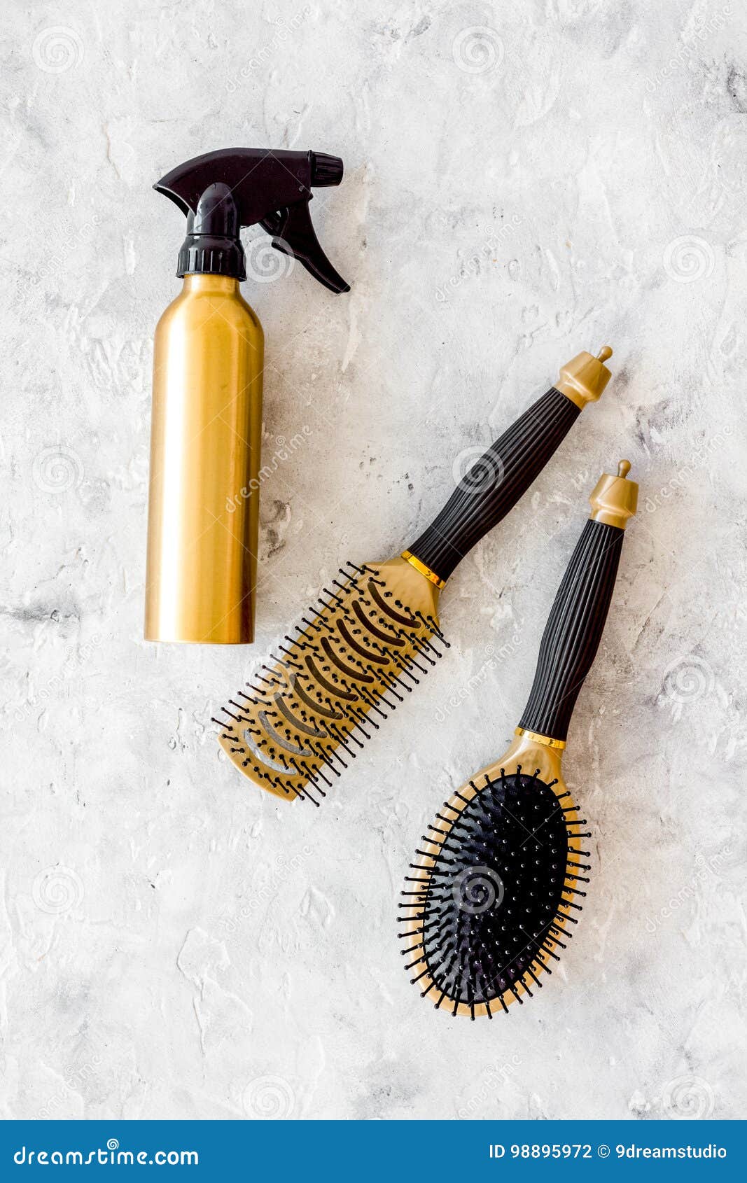Download Styling Hair Instruments With Combs And Brushes In Barbershop On Stone Background Top View ...