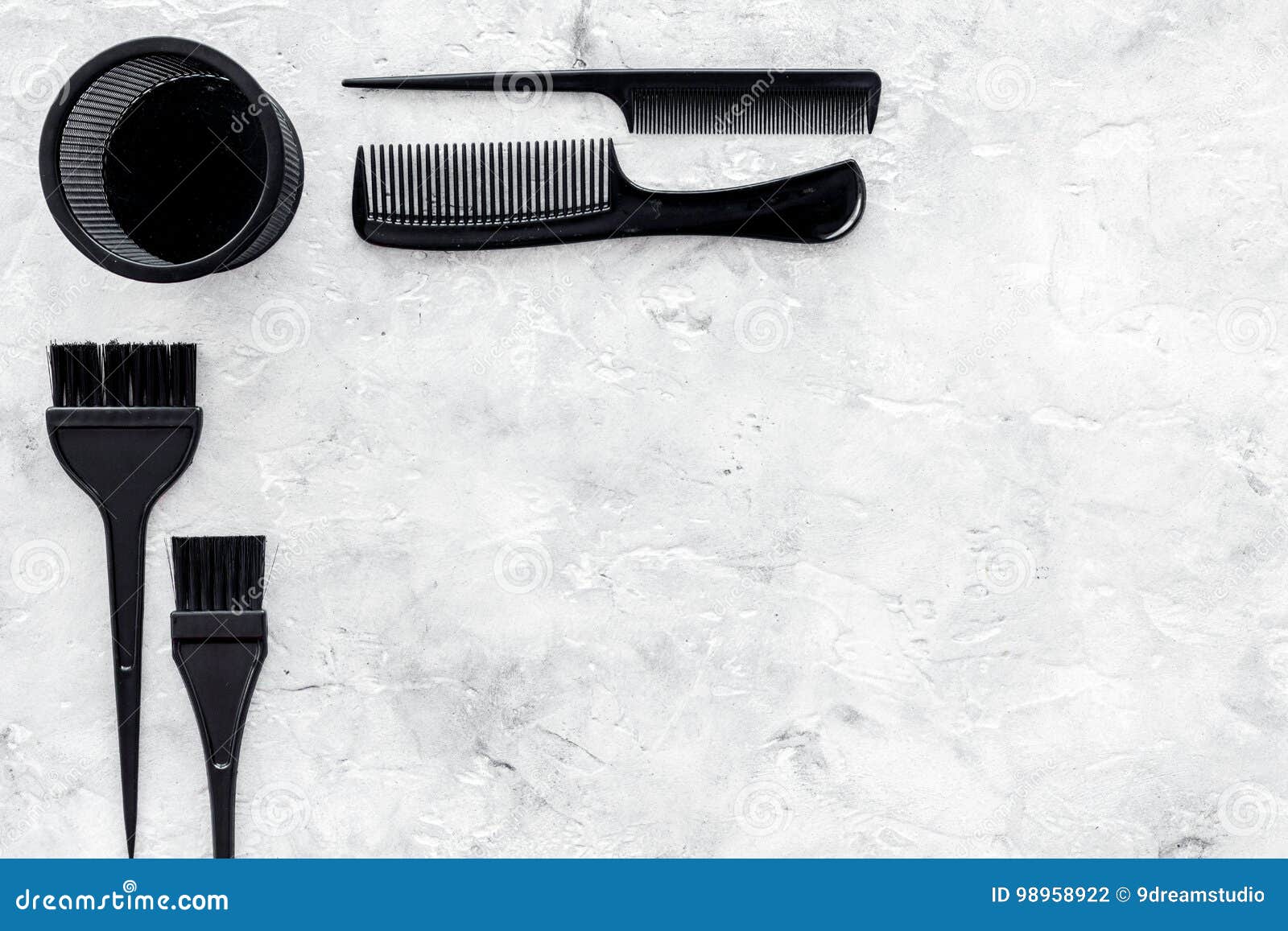 Download Styling Hair Instruments With Combs And Brushes In Barbershop On Stone Background Top View ...