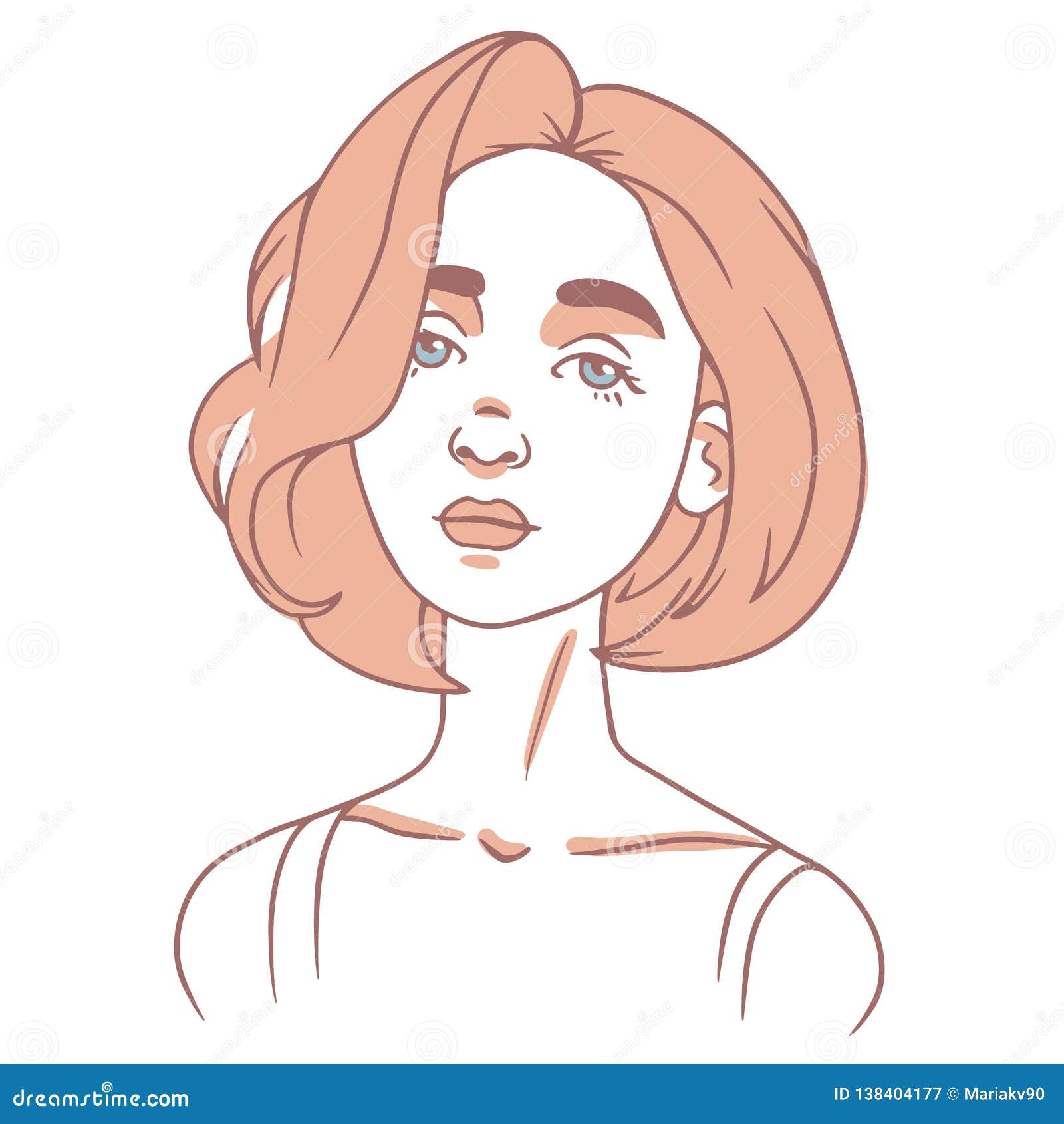 Stylised Girl Portrait in Simple Art. Vector Illustration of Cartoon Woman  Face Stock Vector - Illustration of face, head: 138404177