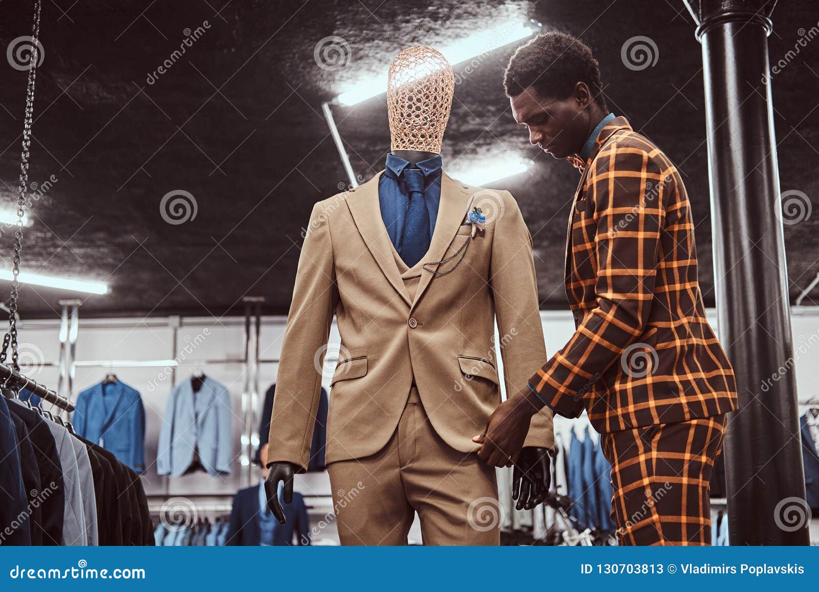 African-American Man Dressed in Trendy Elegant Suit, Working at Classic ...