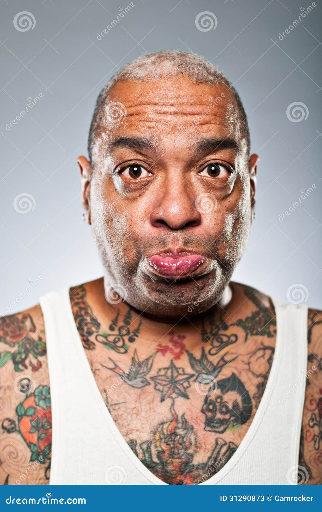 Stylish African American Man with Many Tattoos Pouting Stock Image - Image of pouting, tattoo: 31290873