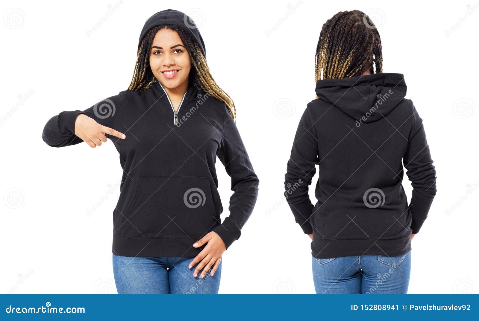 Download Stylish Afro American Girl In Hoodie Front And Back View ...