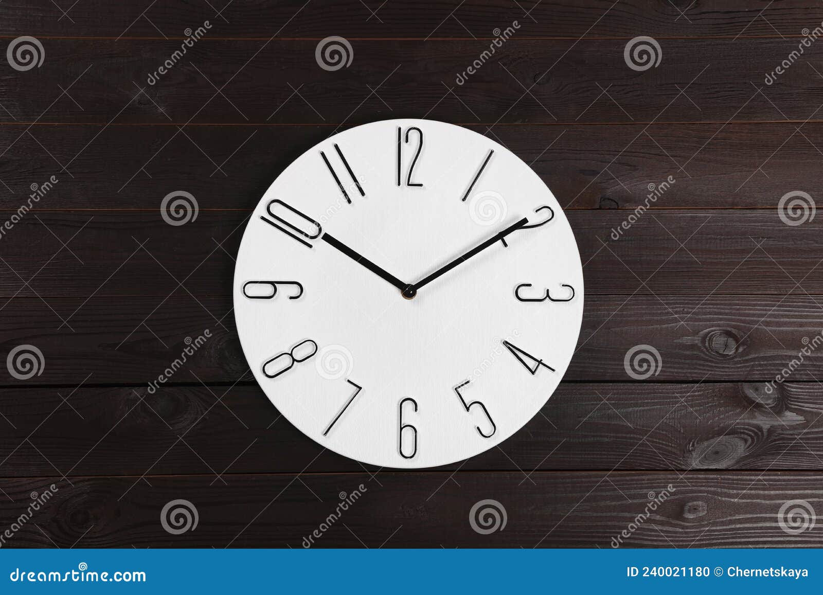 Stylish Analog Clock Hanging on Wooden Wall Stock Photo Image of