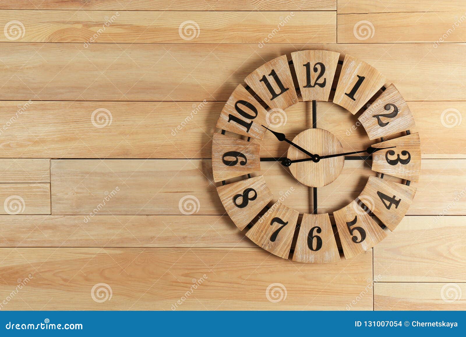 Stylish Analog Clock Hanging on Wooden Wall Stock Photo Image of