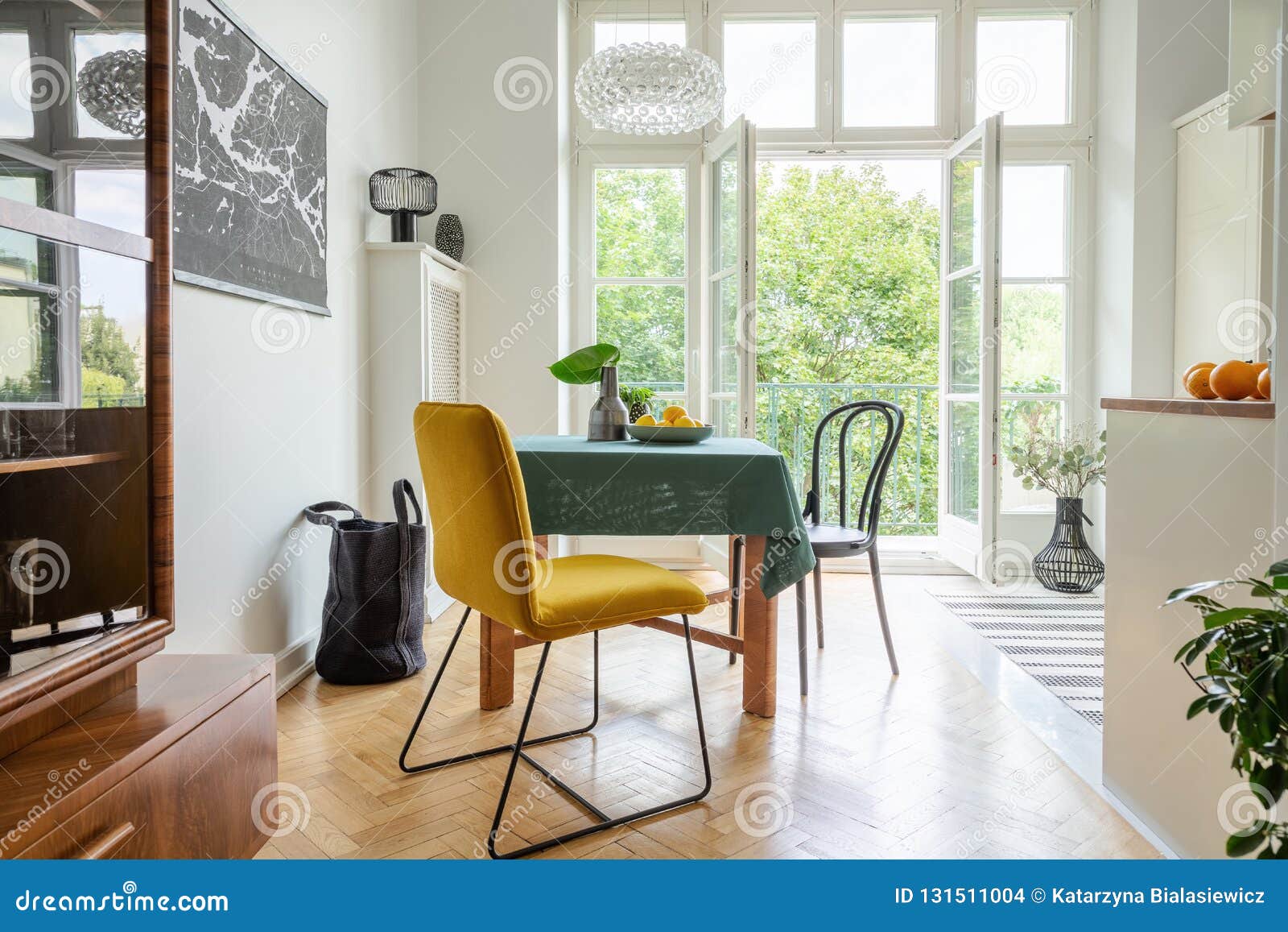 stylish apartment decor idea, eclectic kitchen with balcony