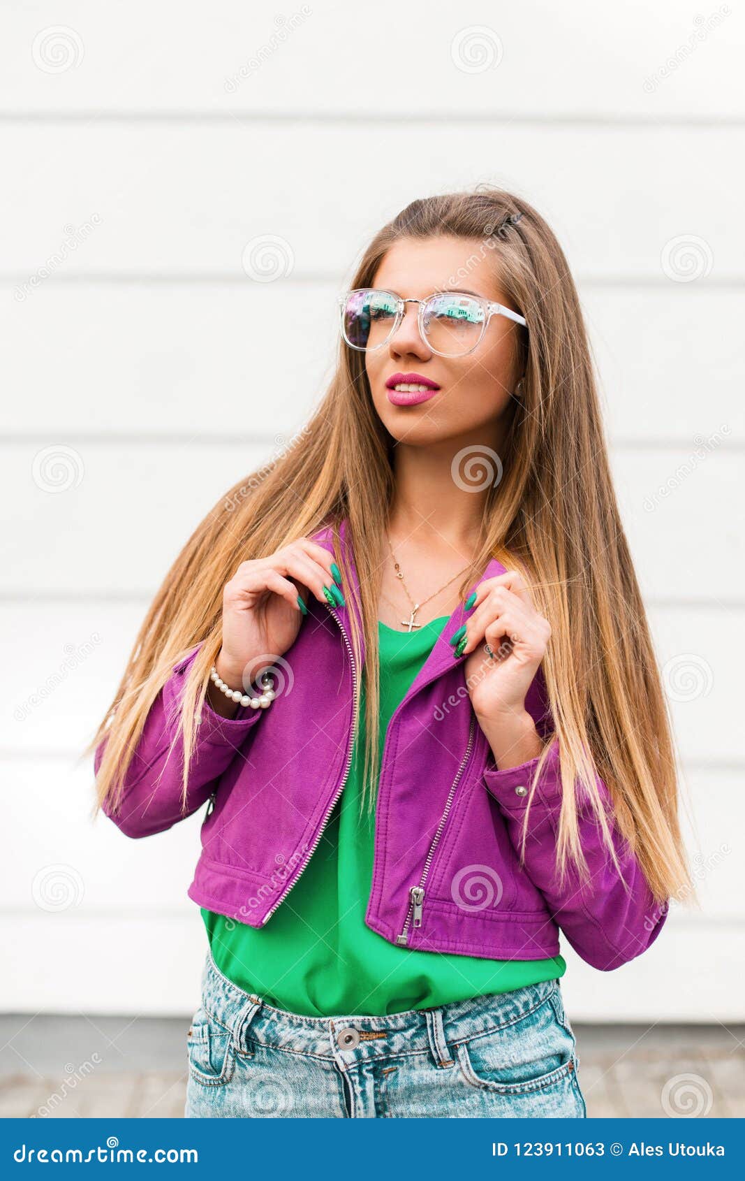 Stylish Beautiful Woman In A Brightly Colored Clothes Stock Image