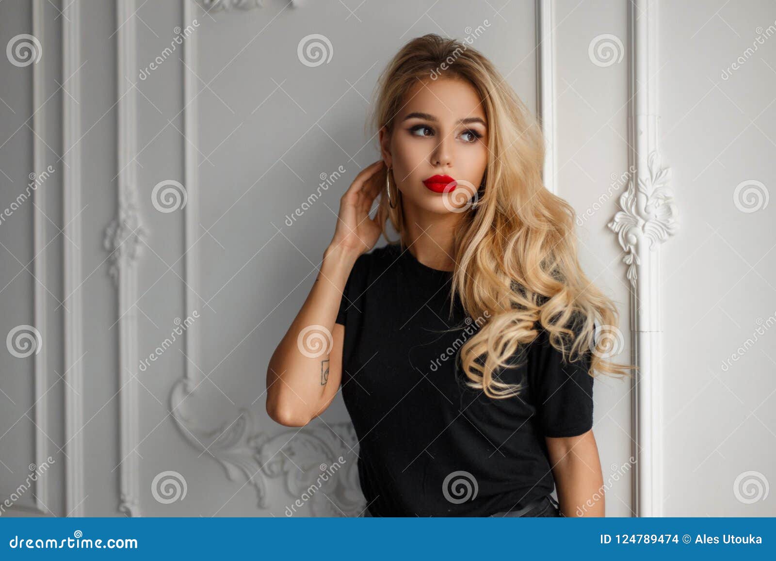 Stylish Beautiful Young Woman with Makeup Stock Photo - Image of blonde ...