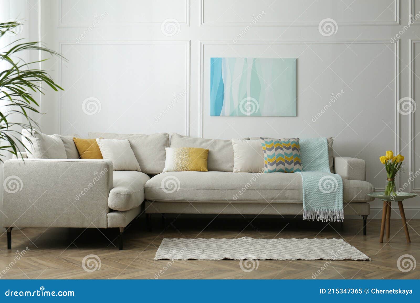 Stylish Beige Sofa in Living Room Interior Stock Image Image of