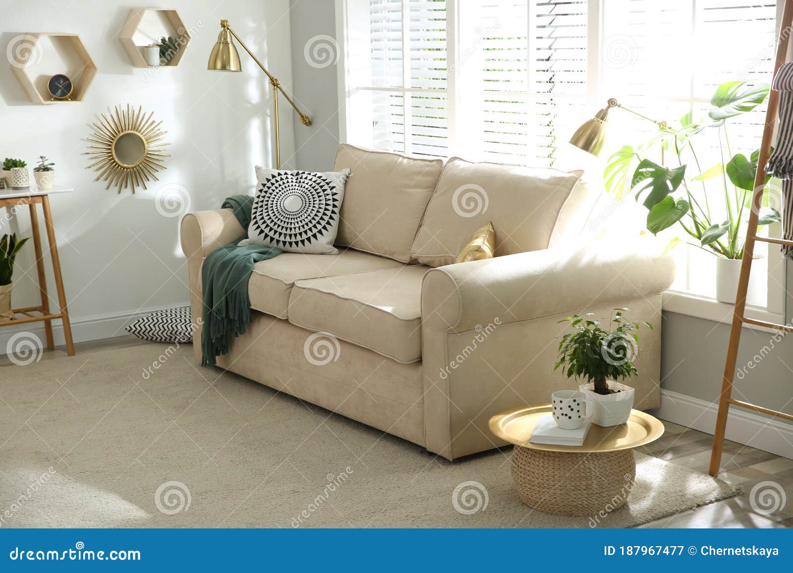Stylish Beige Sofa in Modern Living Room Stock Image Image of