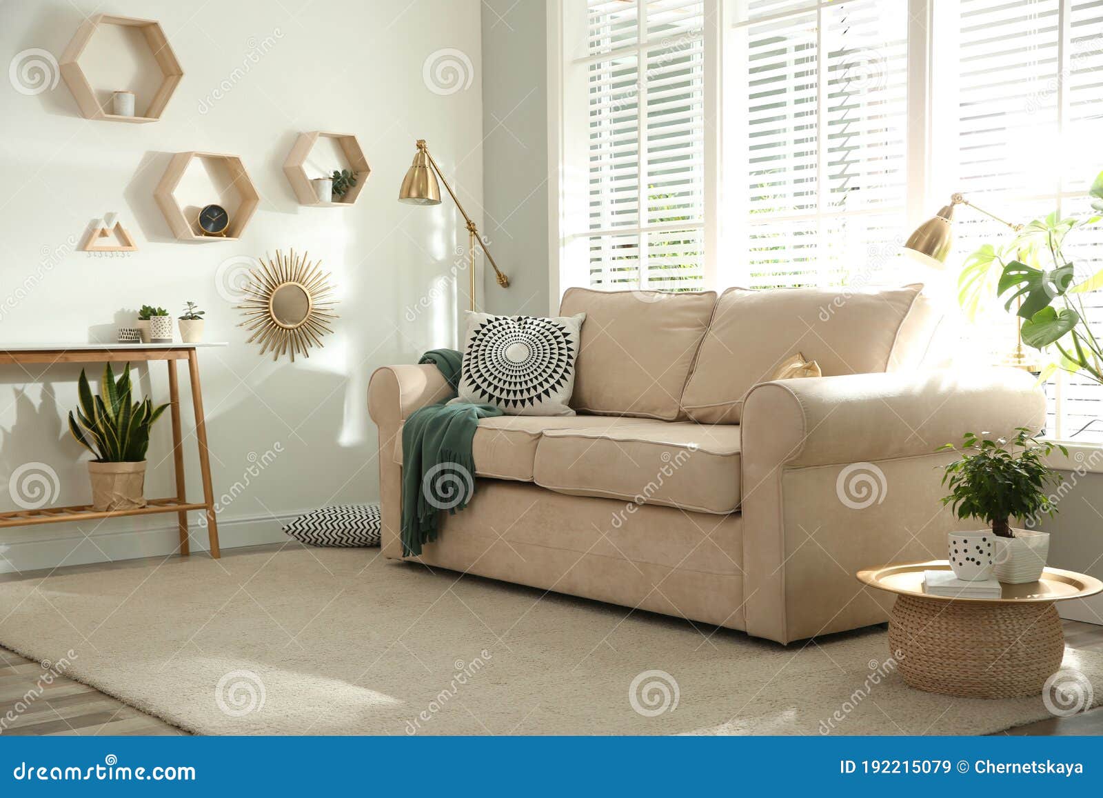 Stylish Beige Sofa in Living Room Interior Stock Image Image of