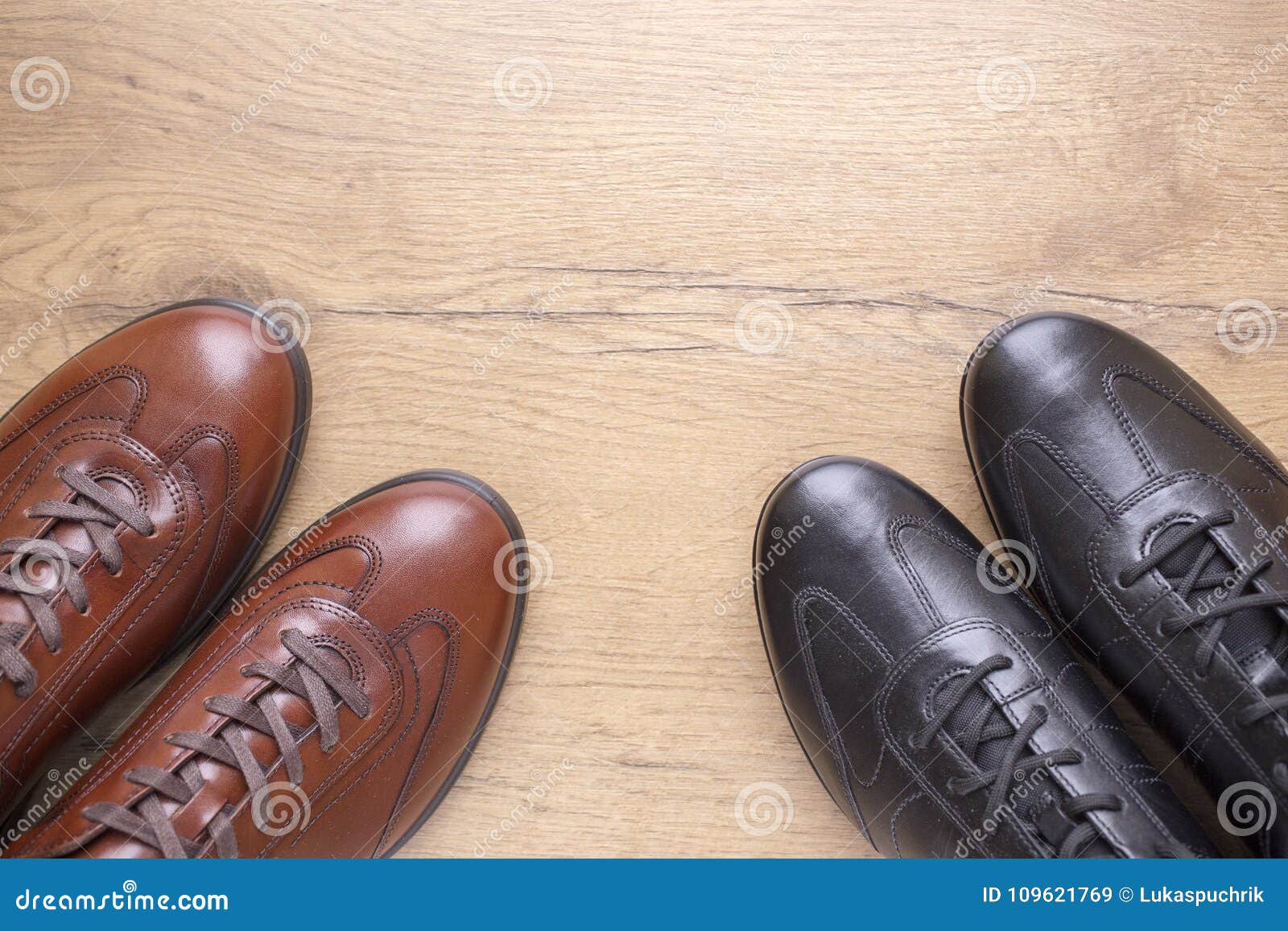 Stylish Men Leather Shoes on Wooden Background Stock Image - Image of ...