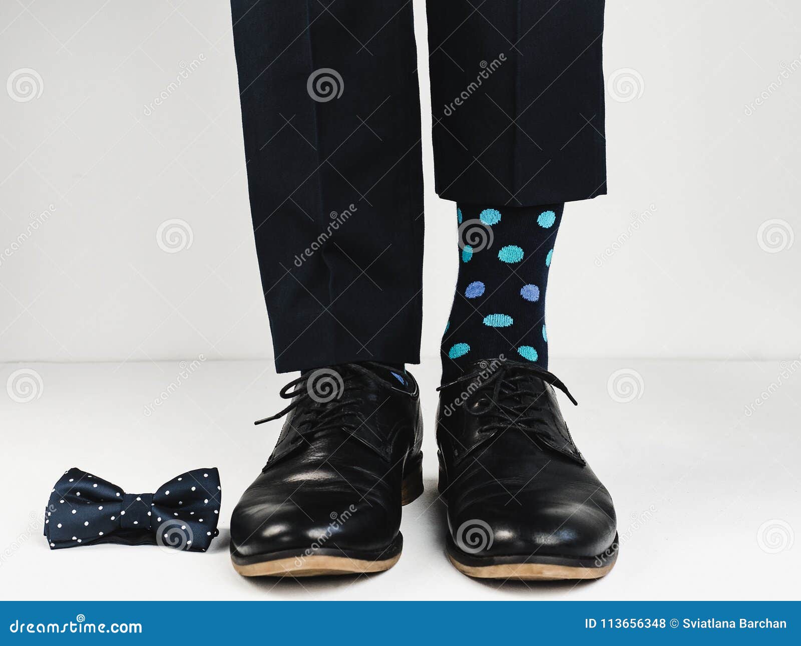 Stylish Shoes, Bright Socks and Bow Tie Stock Photo - Image of ...