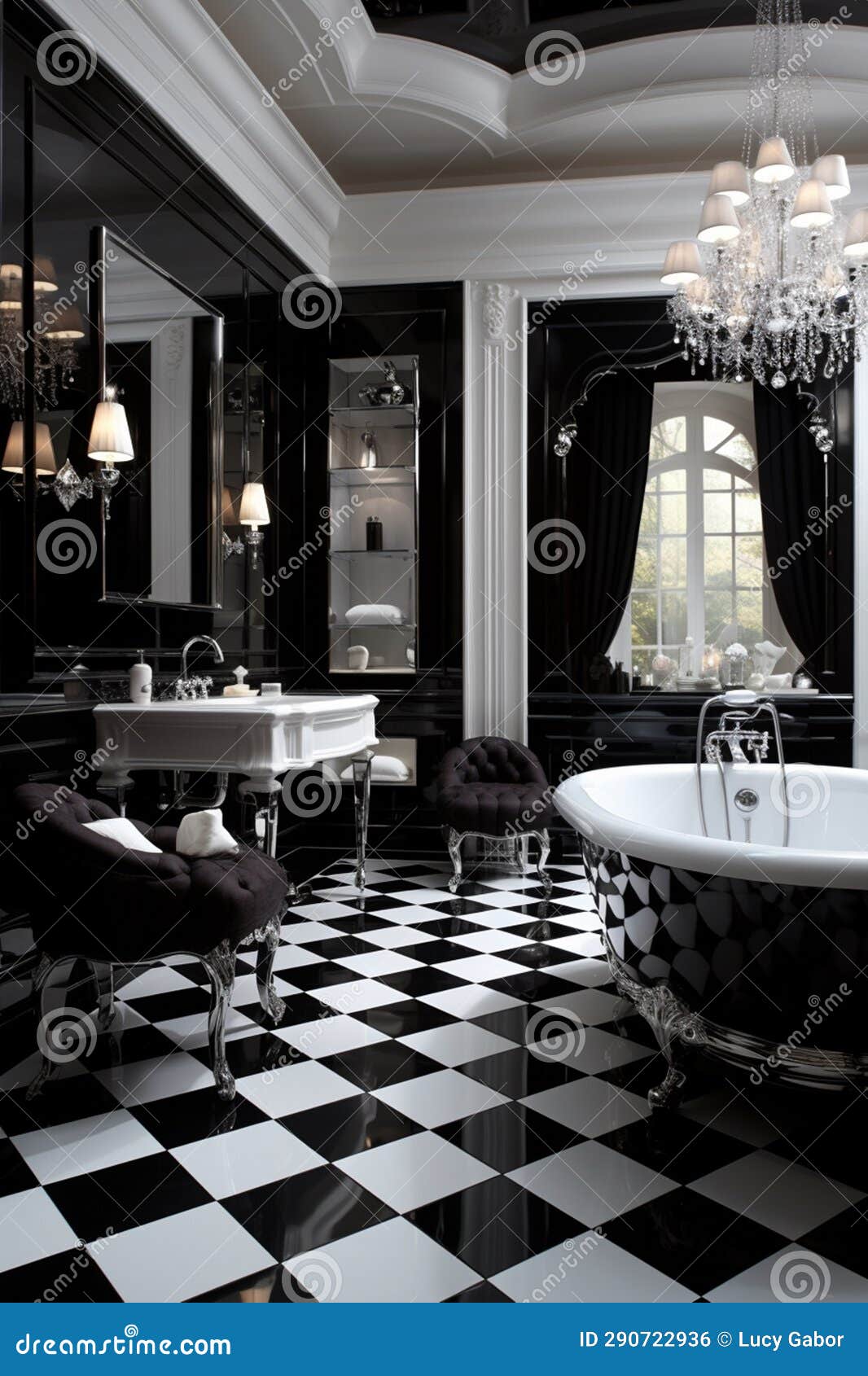 Stylish Black and White Luxury Bathroom Stock Illustration