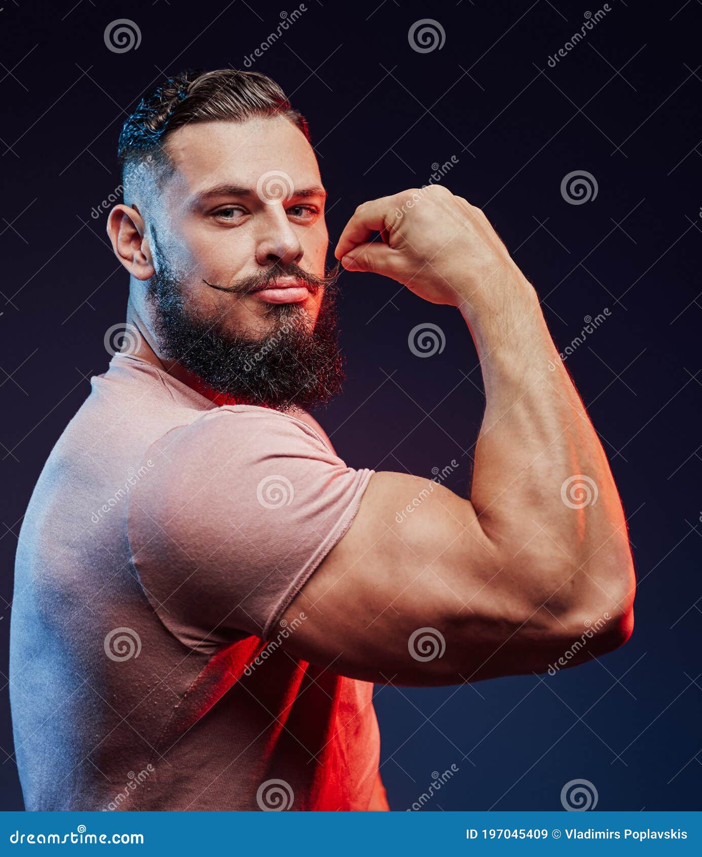 Stylish Bodybuilder Touches His Mustache and Posing Stock Image - Image of  power, pose: 197045409