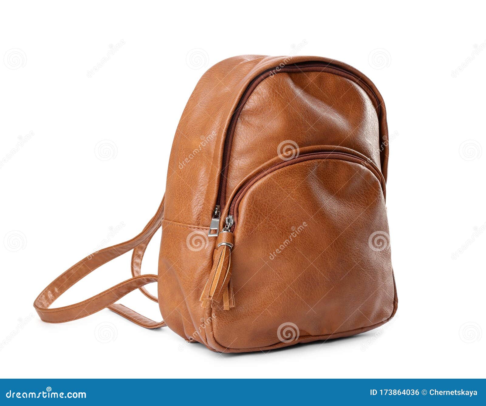Stylish Brown Leather Backpack Isolated on White Stock Photo Image of