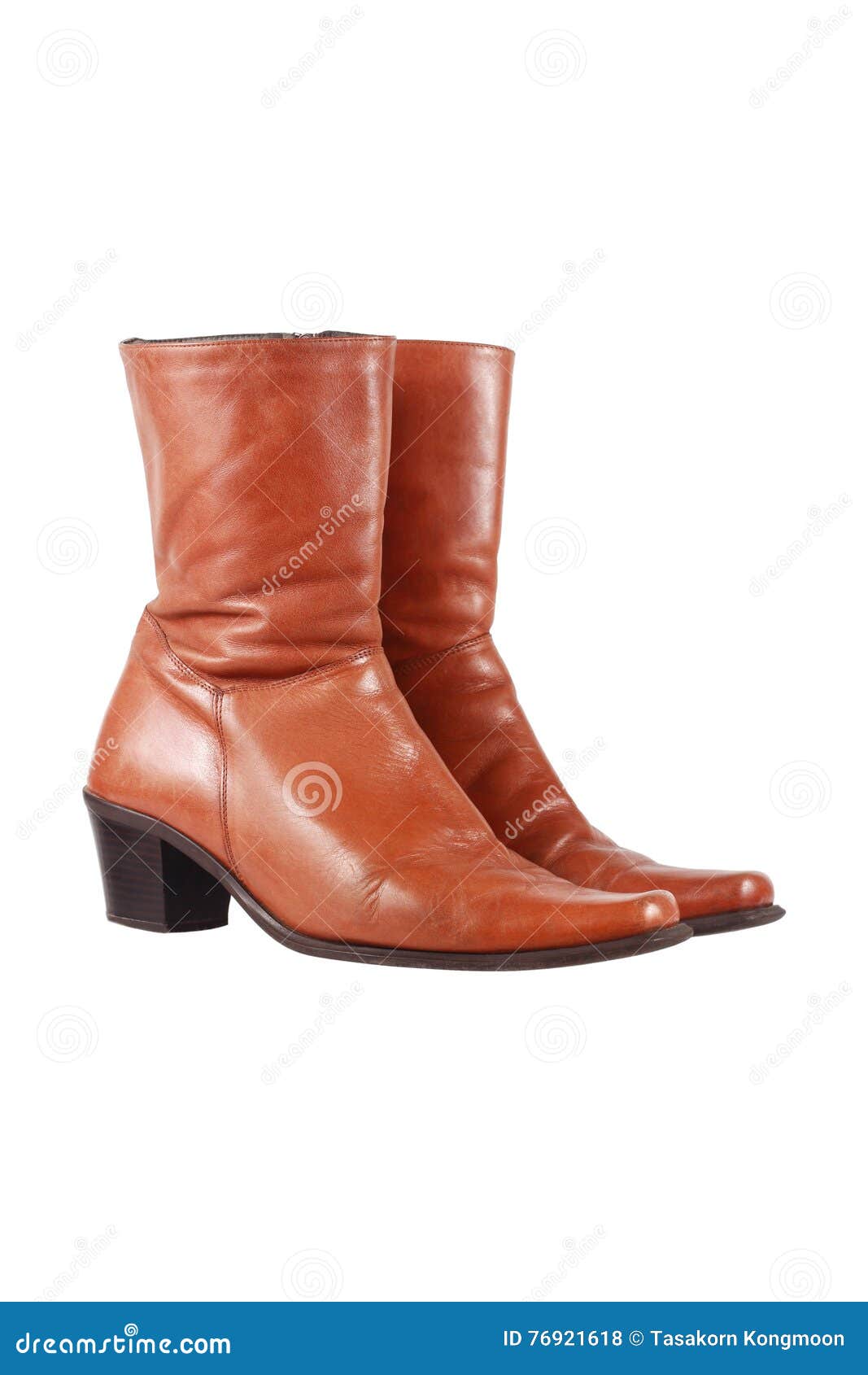 Stylish Brown Leather Boots Isolated on White Stock Photo Image of
