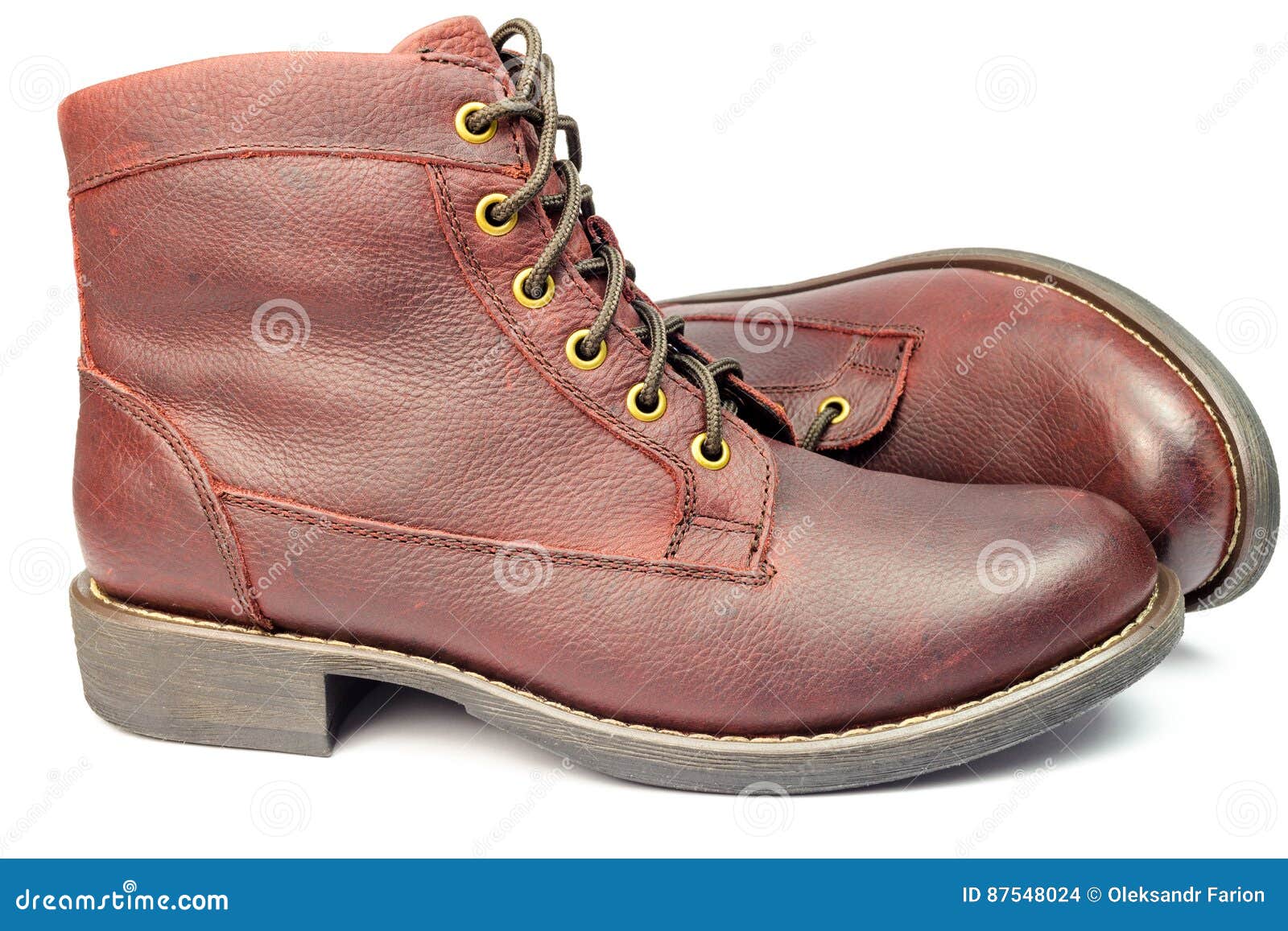 Stylish Brown Leather Boots for Men Isolated on White Background. Stock ...