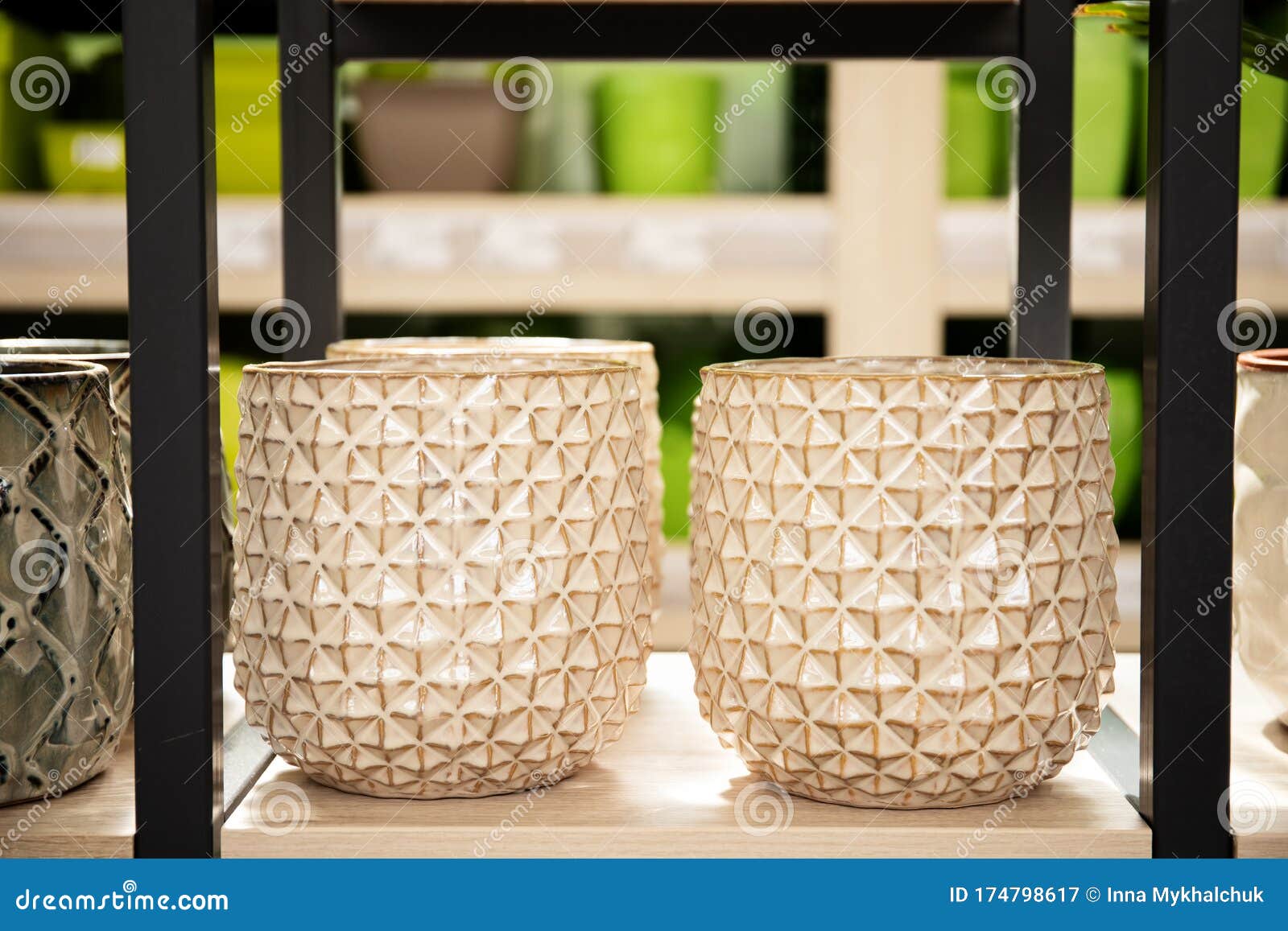 Stylish Ceramic Flower Pots in a Store on a Shelf Stock Image Image