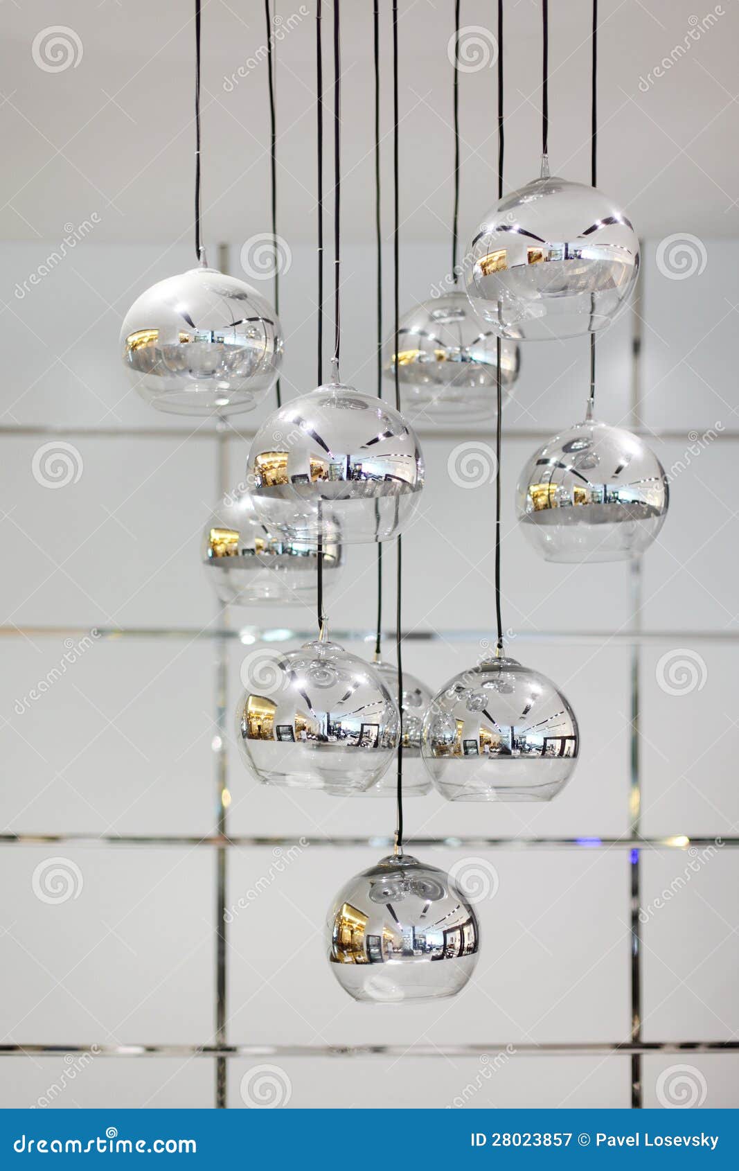 Stylish Chandelier with Round Mirror Shades Stock Image Image of apartment, decorate 28023857