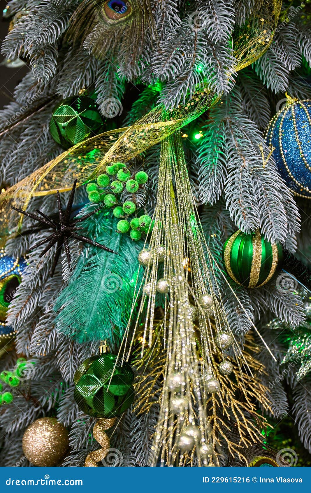 Stylish Christmas Tree with Light Green in Green and Azure Colors