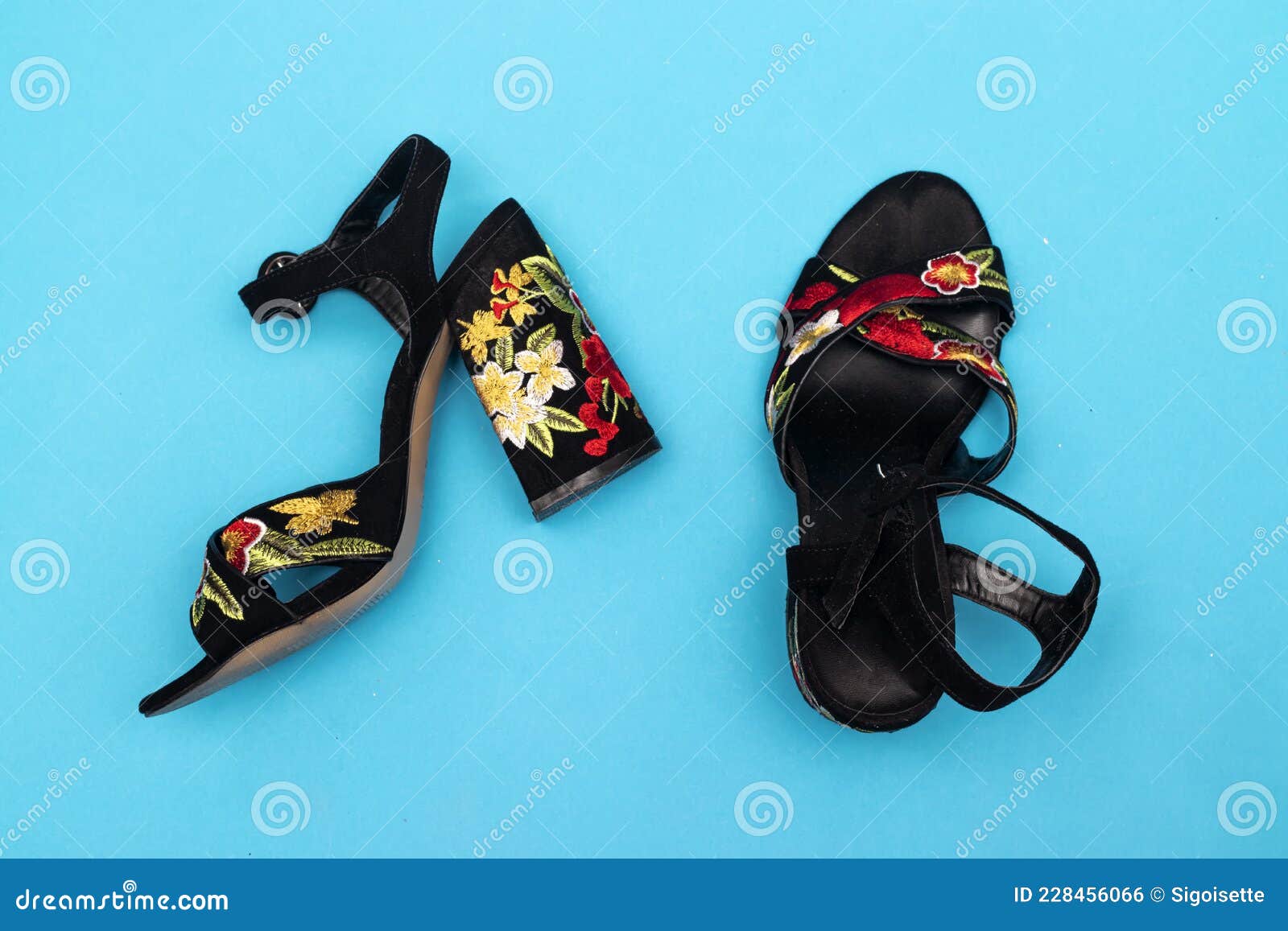 Stylish Classic Black Women`s Sandals Shoes, Embroidery Flower on High ...