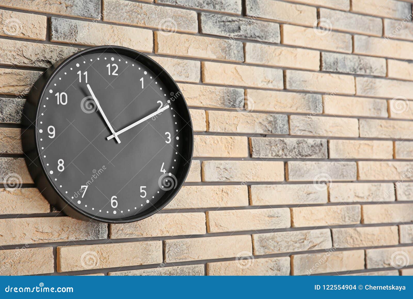 Stylish Clock on Brick Wall. Stock Photo Image of minute, countdown