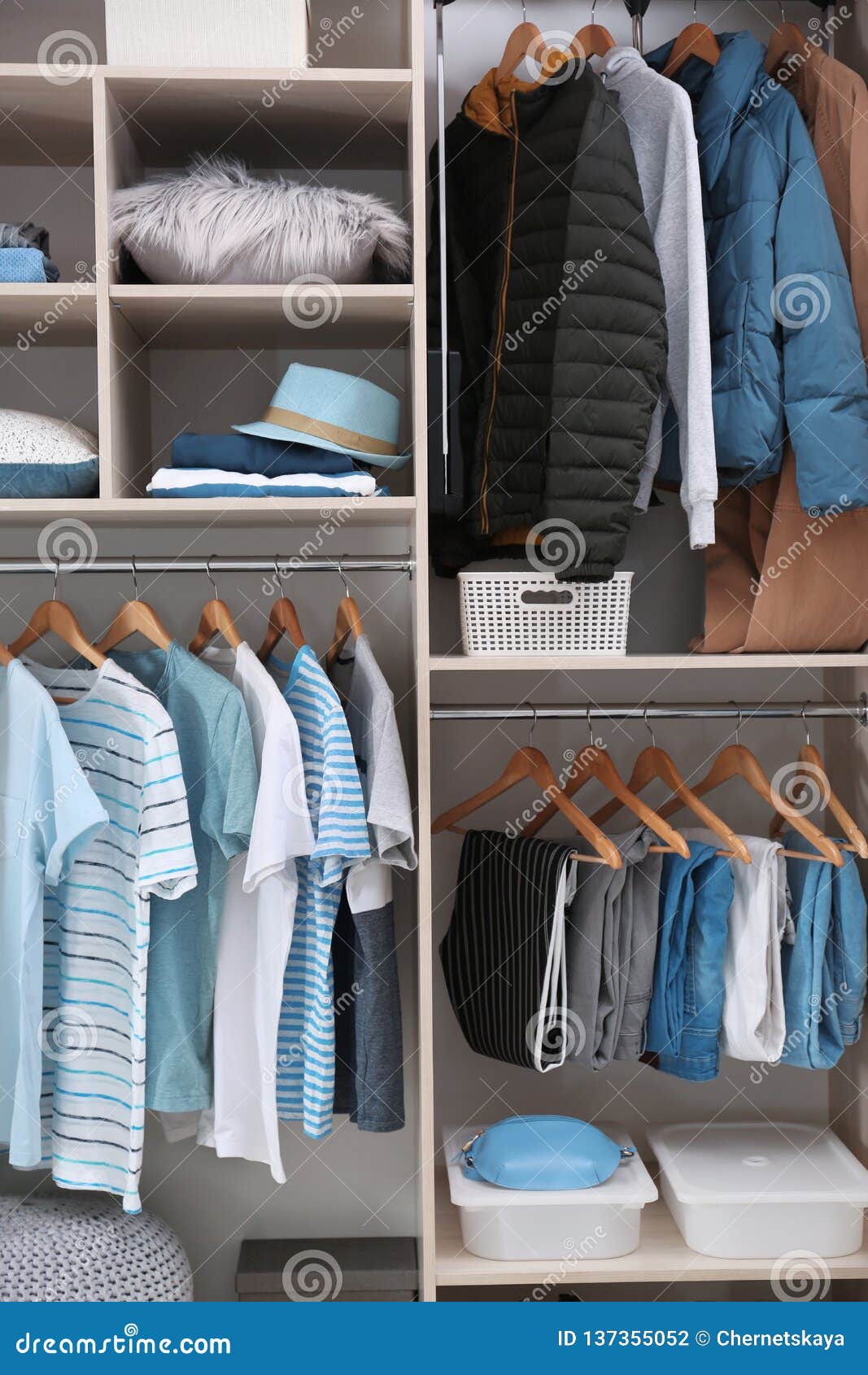 Stylish Clothes and Home Stuff in Large Wardrobe Stock Photo Image of hanging, fashionable