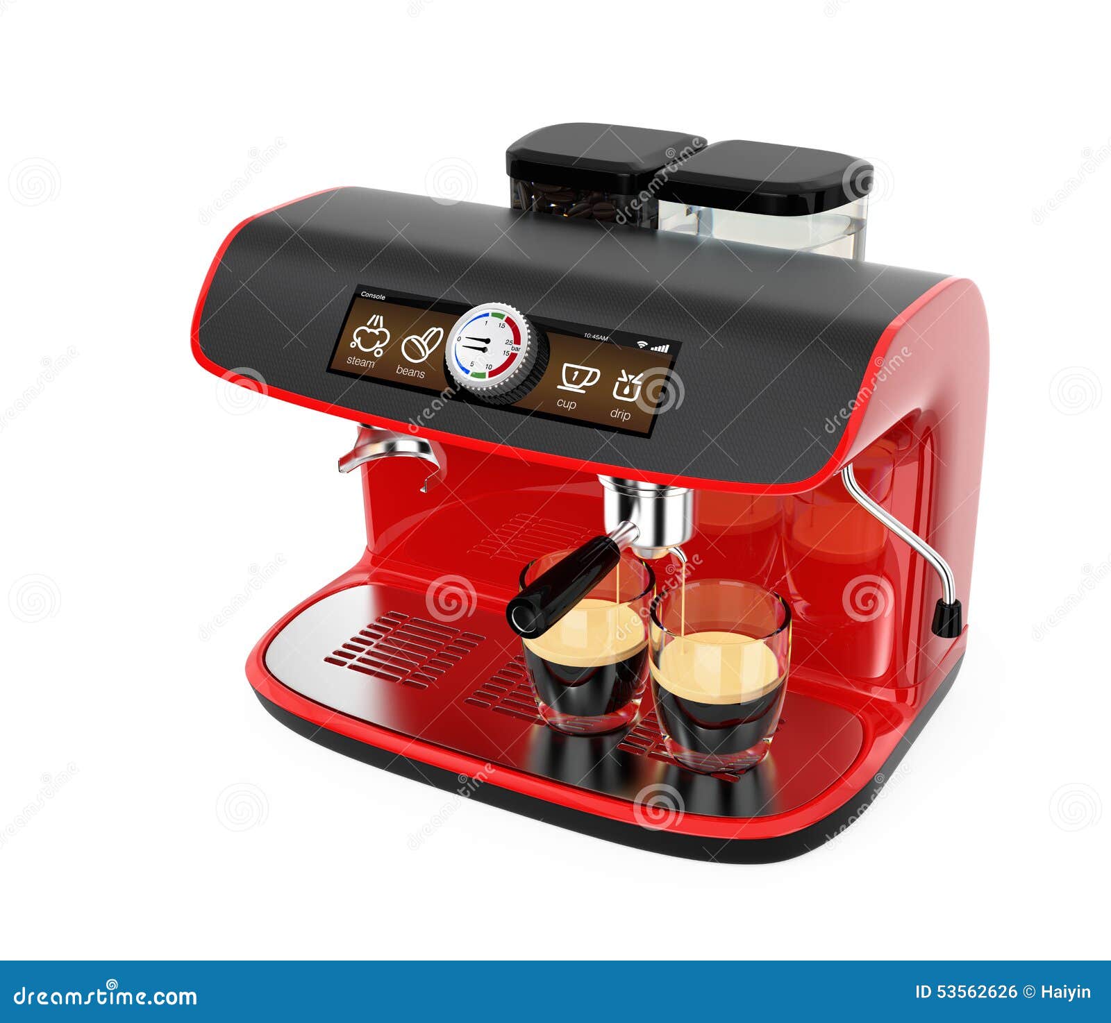 Stylish Coffee Machine Brewing Espresso in Two Glasses. Original Design with Clipping Path Stock