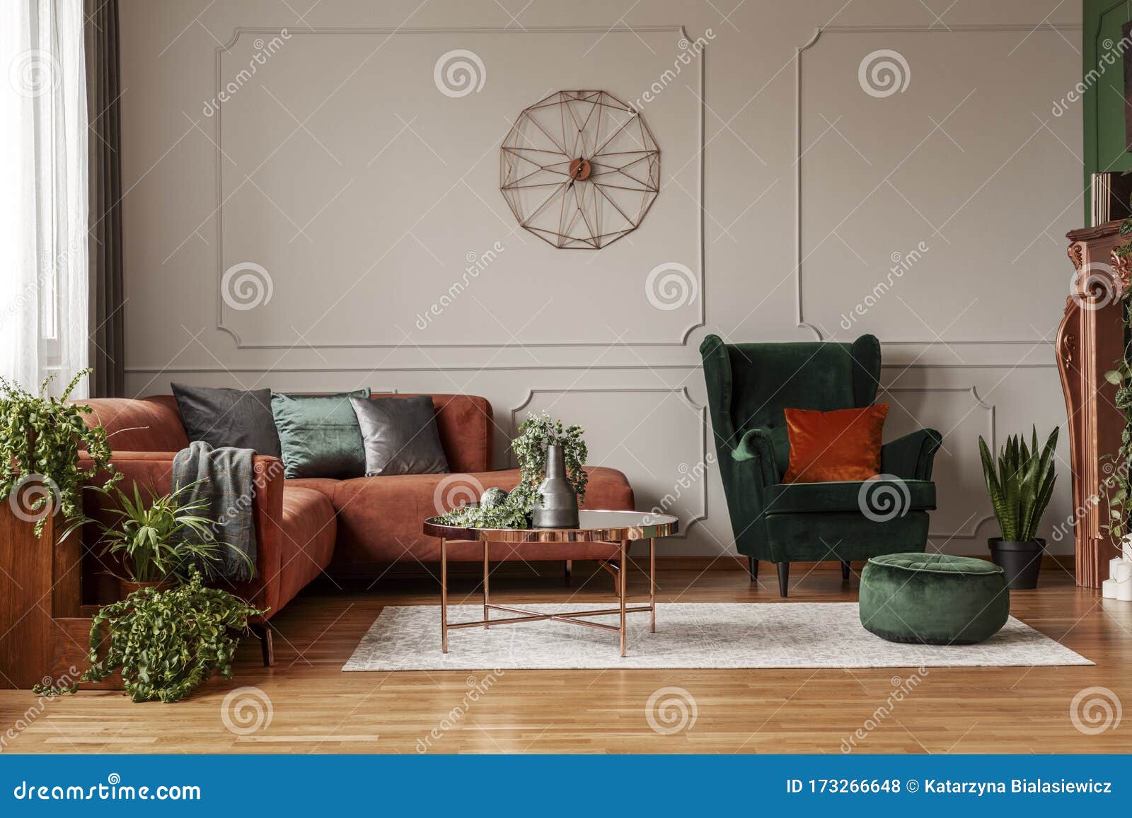 Copper Colored Coffee Table in Front of Comfortable Corner Sofa in ...