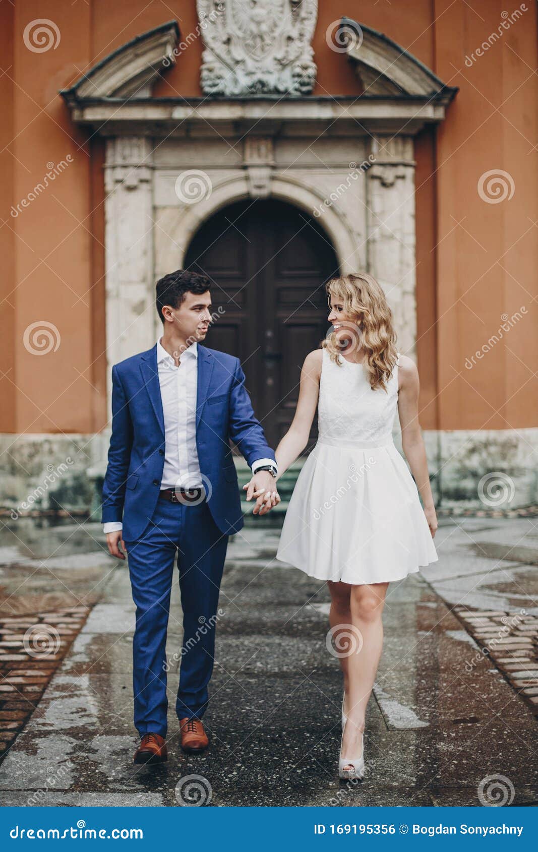Stylish Couple Walking Together in European City Street on ...