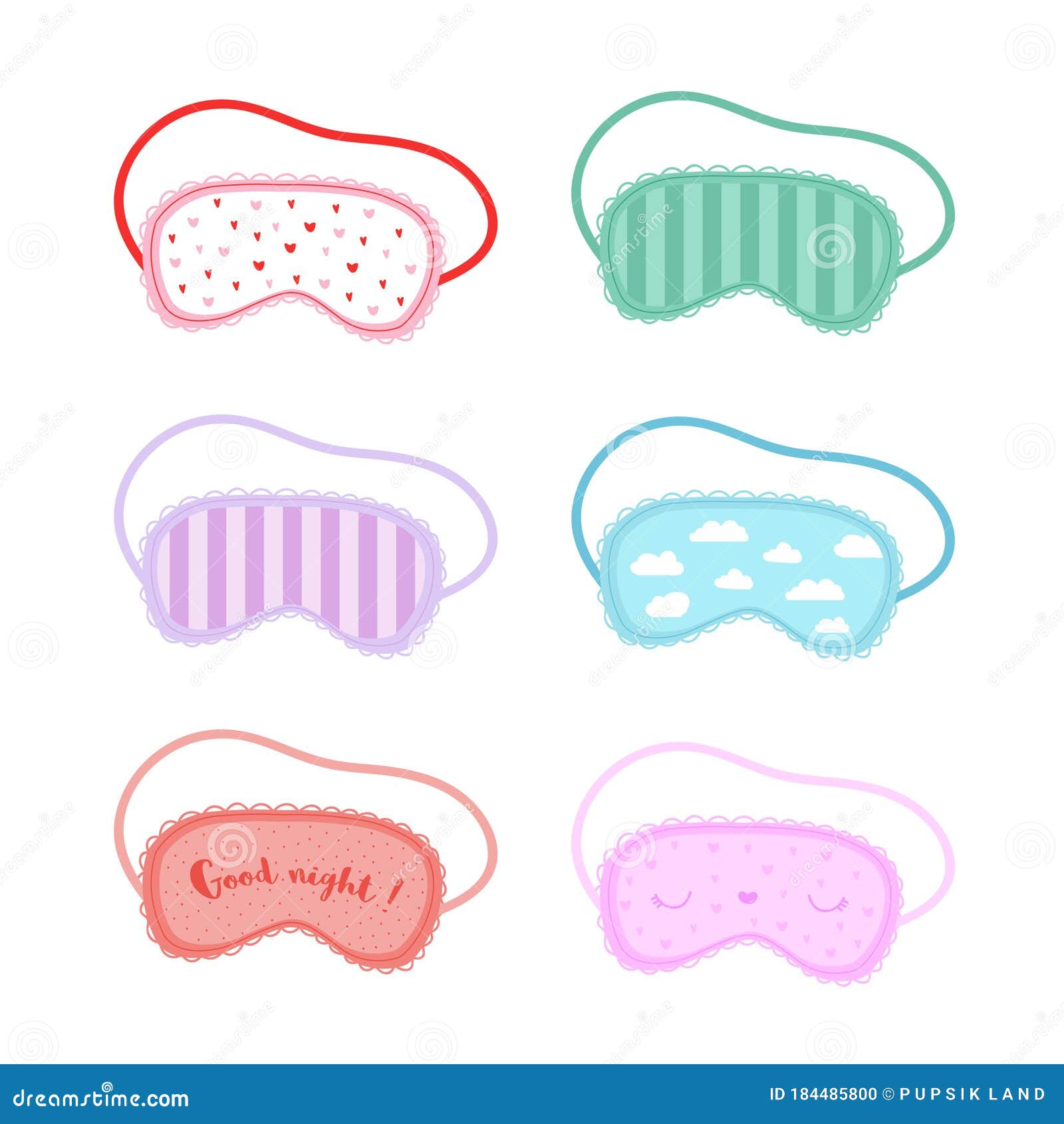 Set of Cute Sleep Mask. Stylish Cute Colored Masks for Sleeping. Stock