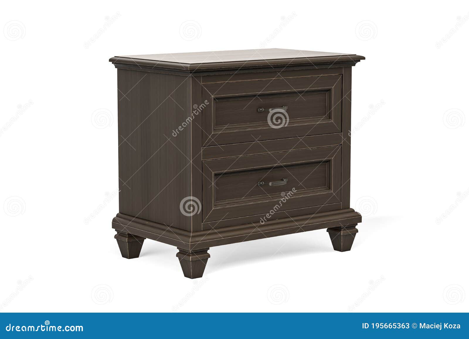 Stylish Elegant Dark Wood Bedside Table Isolated on White Background