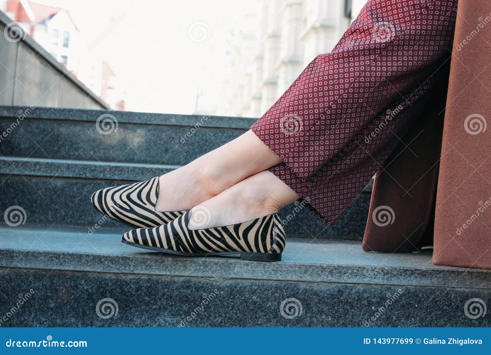 Stylish Fashionable Woman Wearing Beige Coat and Burgundy Pants in Pony ...