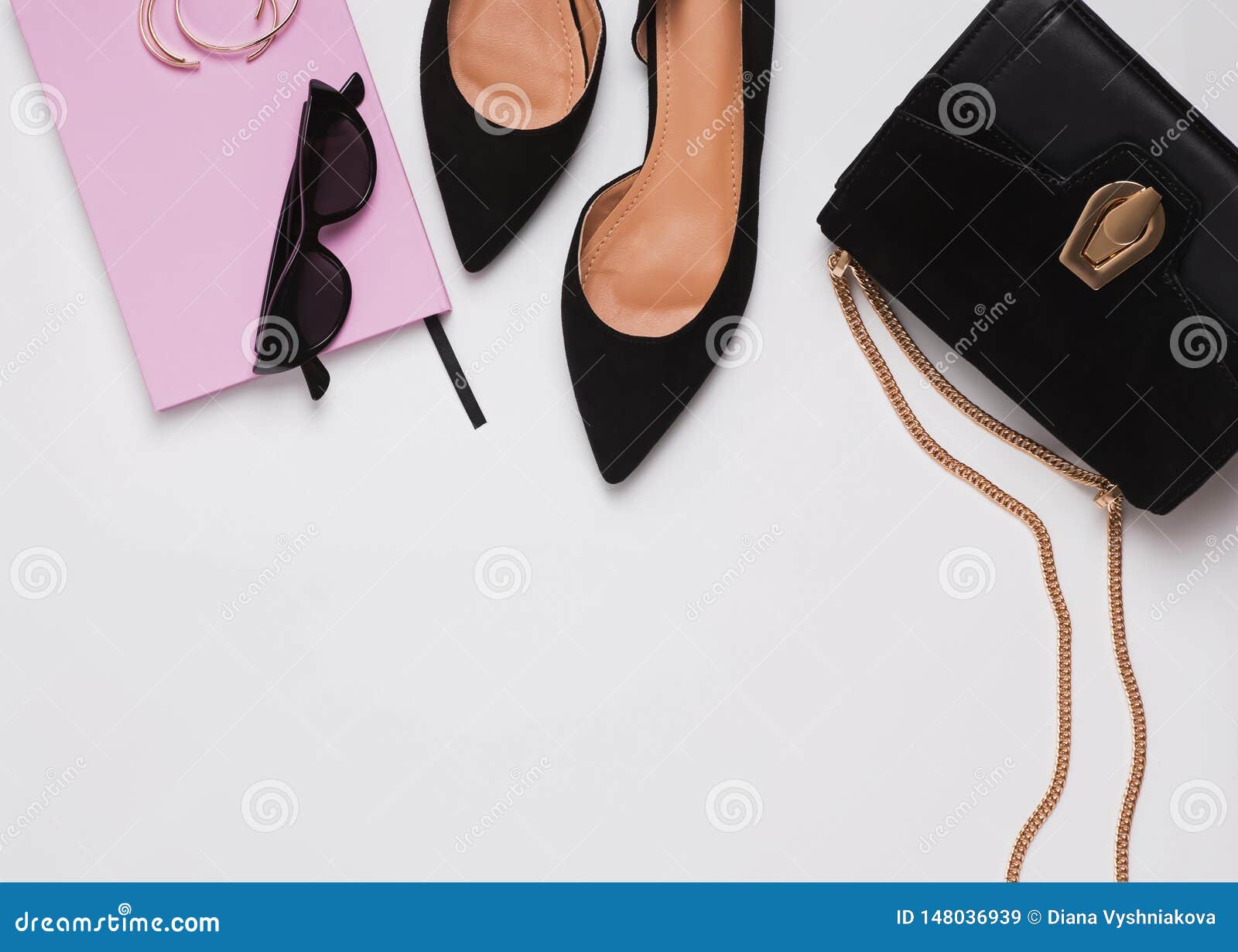 Stylish Feminine Accessories on White Background. Stock Image - Image ...