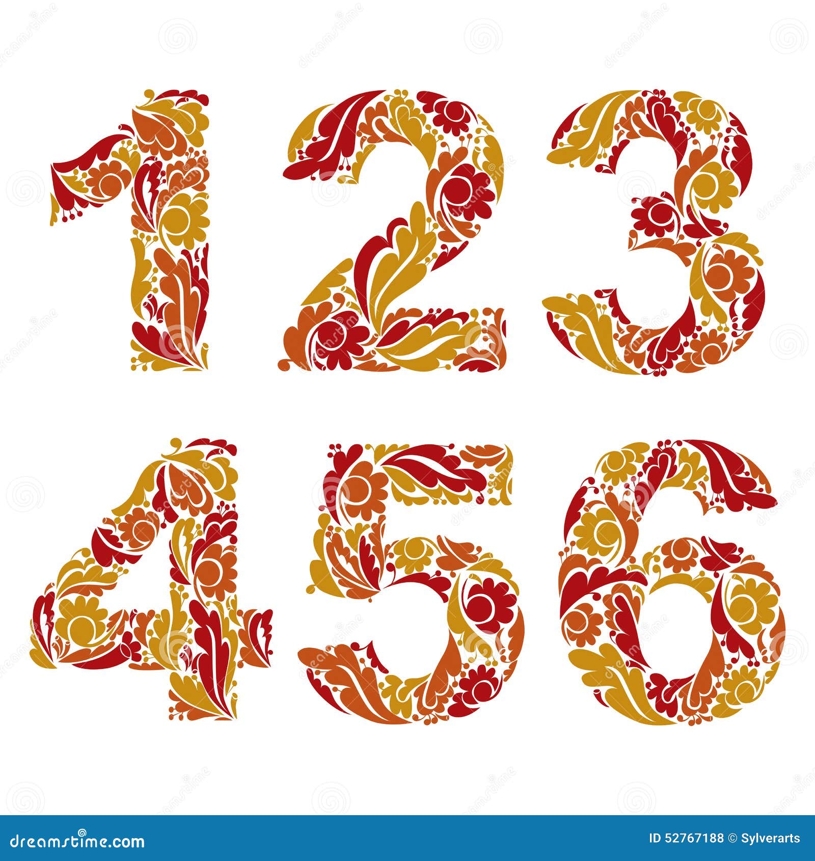 Stylish Figures With Herbal Ornament. Beautiful Numbers Stock Vector