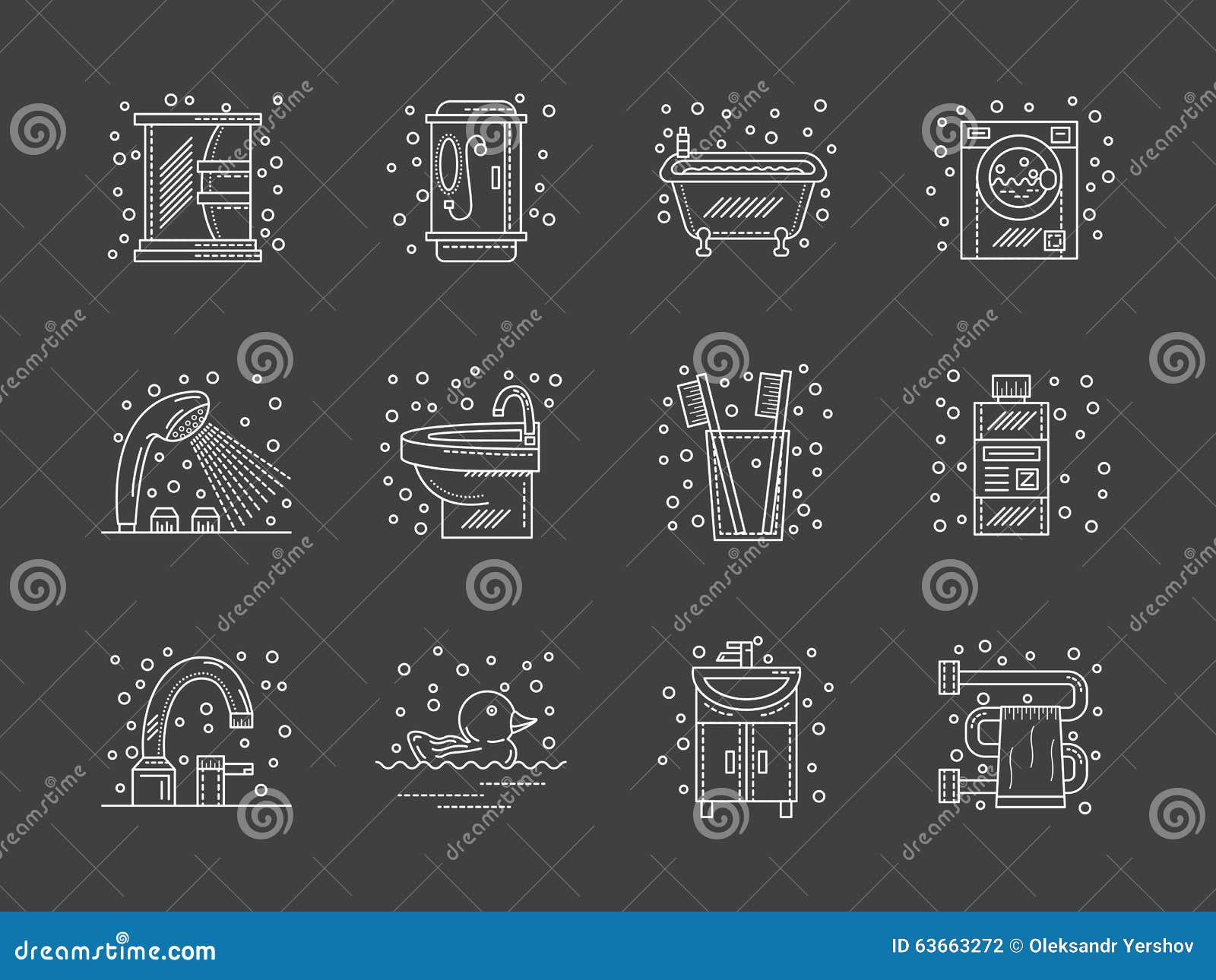 Stylish Flat White Line Bathroom Icons Set Stock Illustration - Illustration of clean, raster ...