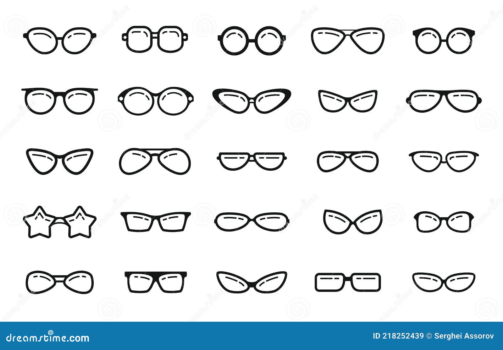 Stylish Frame Eyeglasses, Black Outline Eyewear Models Stock Vector ...