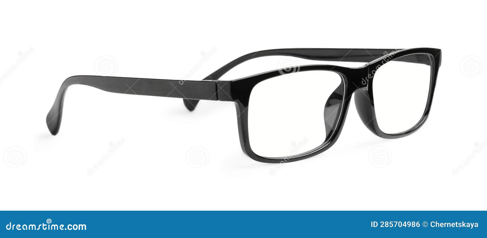 Stylish Glasses with Black Frame Isolated on White Stock Photo Image