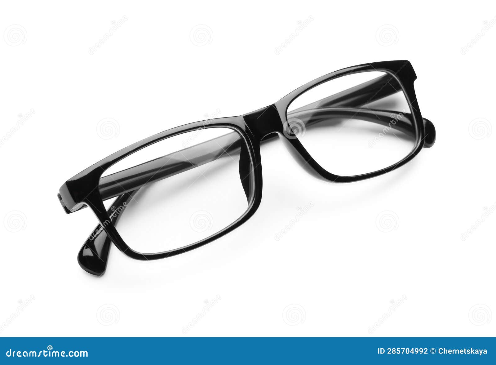 Stylish Glasses with Black Frame Isolated on White Stock Photo Image