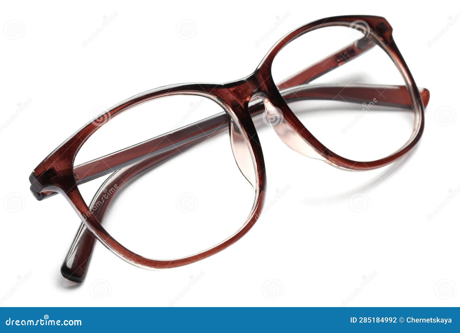 Stylish Glasses with Brown Frame Isolated on White Stock Photo Image